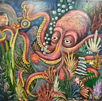 a painting of an octopus in the ocean