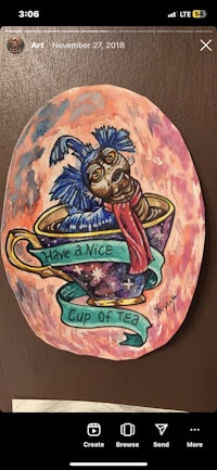 a painting of a dog in a cup of tea